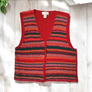 Vintage American Weekend Multi Stripe Sweater Vest Knit Medium